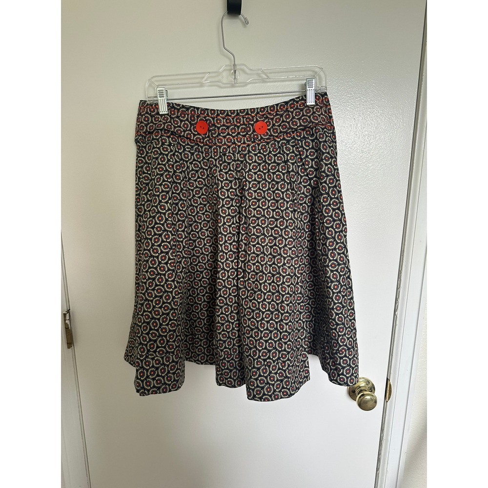 Geometric Floral Medallion A-Line Mini Skirt Orange Black Retro Boho